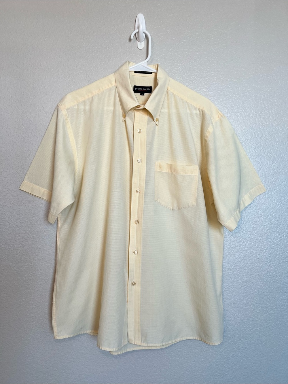 Vintage Pierre Cardin Short Sleeve Button Down Shirt Light Yellow Mens Size L